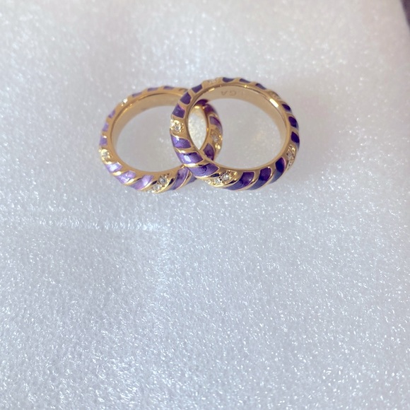 Set of 2 enamel eternity bands with simulated CZ, gold clad. - Picture 2 of 6